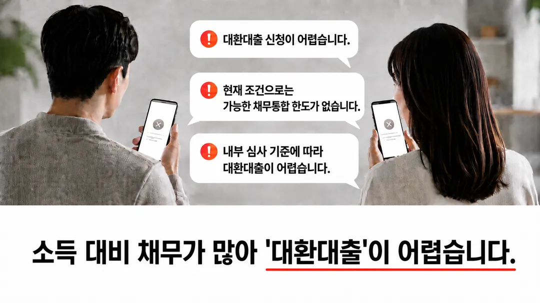 소득 대비 채무가 많아 대출이 어렵습니다 - 대환대출 거절 안내